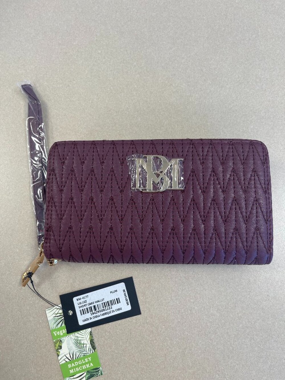 Badgley Mischka Vegan Leather Card and Phone Zippy Wallet in Plum - BM4177 - NWT